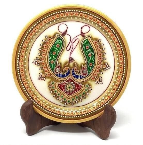 Tanjore Painting on Marble Size 12″  in Round Shape +Wooden Stand